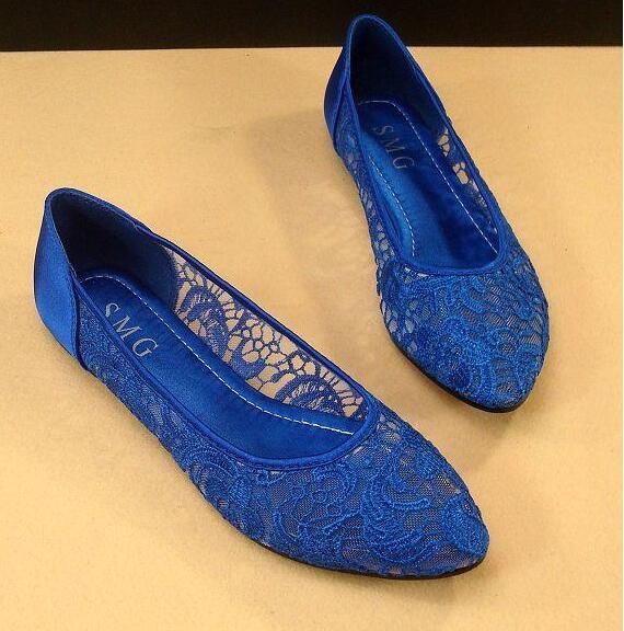navy lace flat shoes