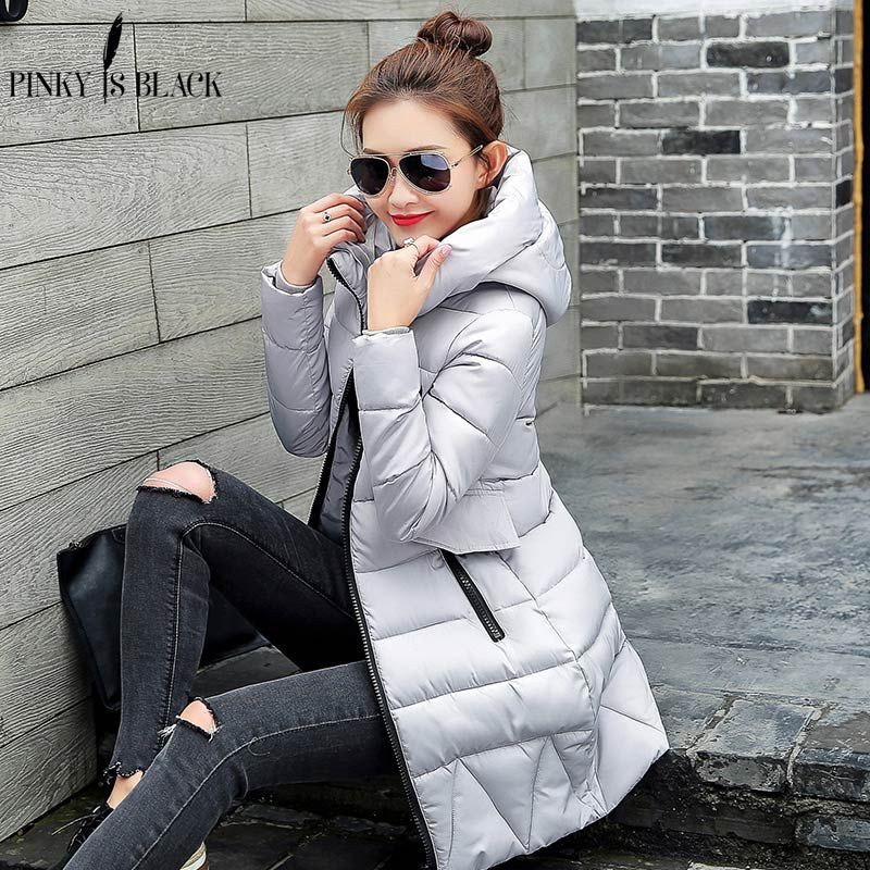 Pinky Is Black Nuevo otoño abrigo de invierno Chaqueta larga de mujer Parkas de mujer Chaqueta sólida Chaquetas y abrigos de invierno de las mujeres delgadas