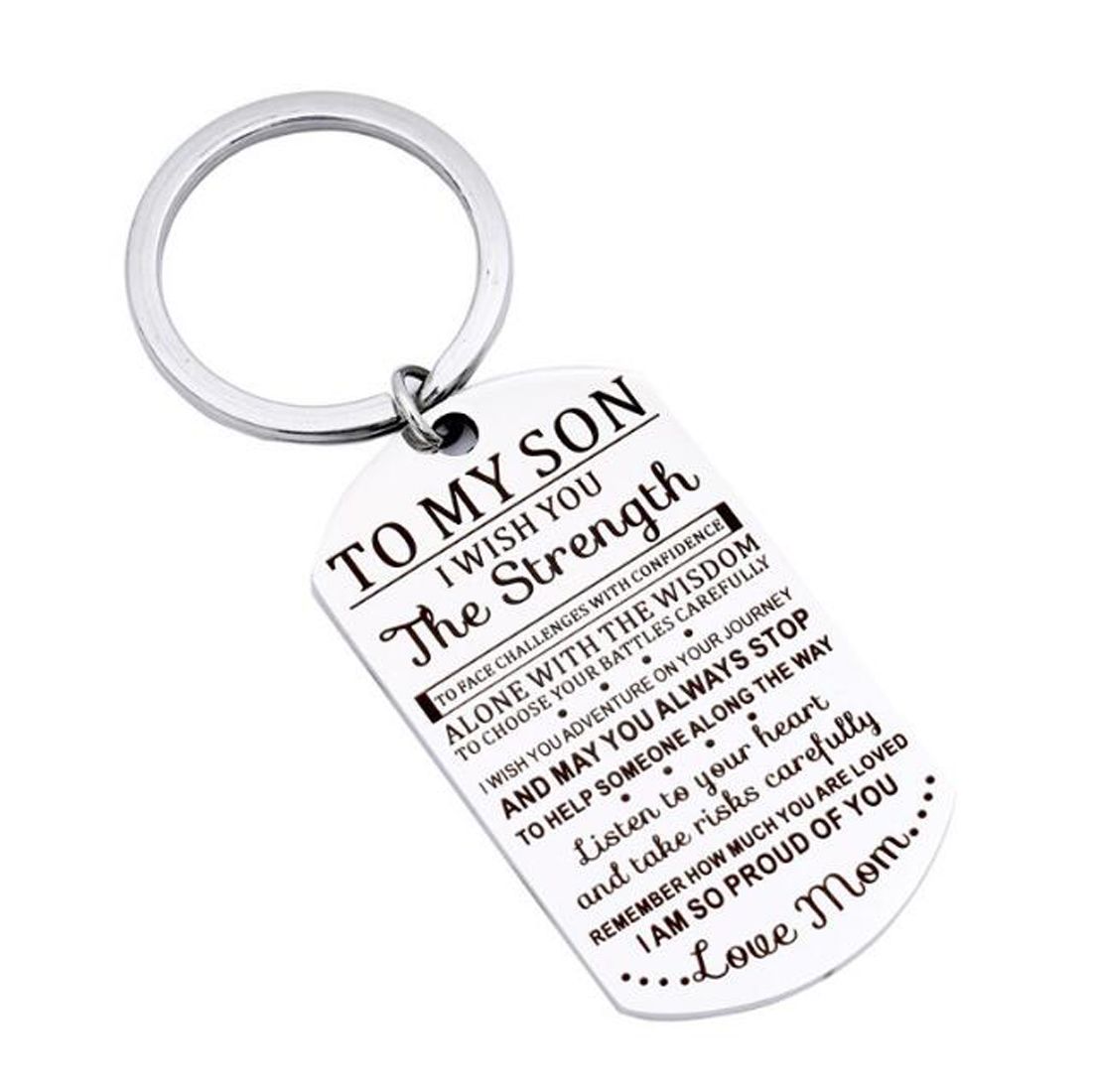 2019 Keychain To My Son Love Mom Tag Silver Stainless Steel Pendant Keychain To My Son Love Mom Tag Silver Stainless Steel Pendant Letters Boys Necklace Military Chain