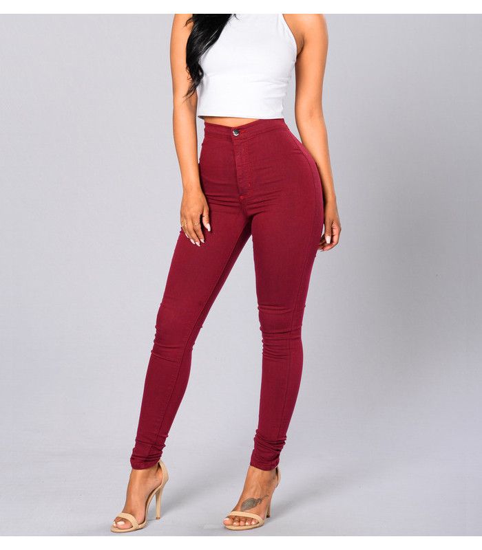 red high waisted skinny jeans