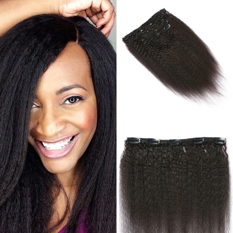 human hair yaki clip in extensions for black women