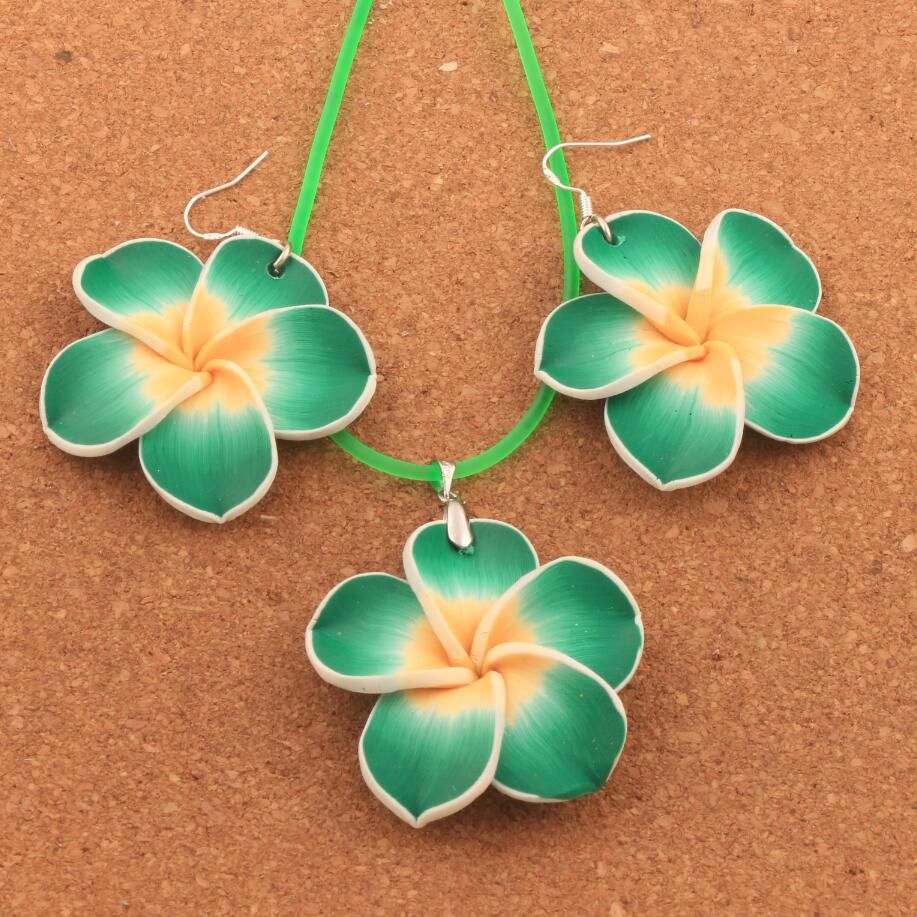 Blau czos88 Hawaii Plumeria Blumen Schmuck Sets Fimo Ohrringe Halskette Anh/änger Rot Free Size