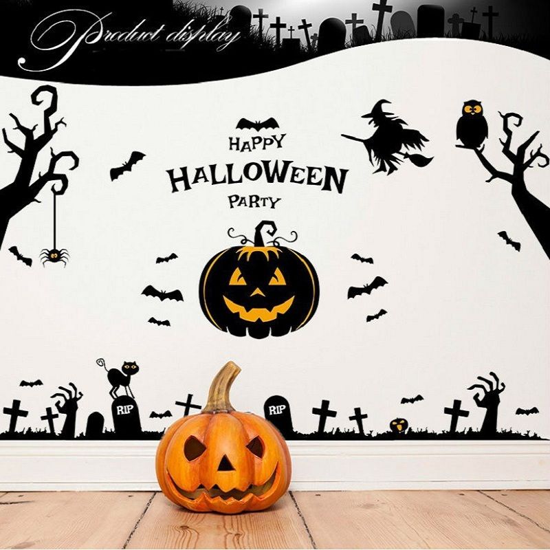 Happy Halloween Party Wall Decals Tree Ghost Pumpkin Stickers Pvc