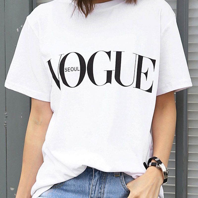 Nuevas Llegadas Fashion T Shirt Mujeres VOGUE Letra Impresa Camiseta Girls Tops Tee € | DHgate