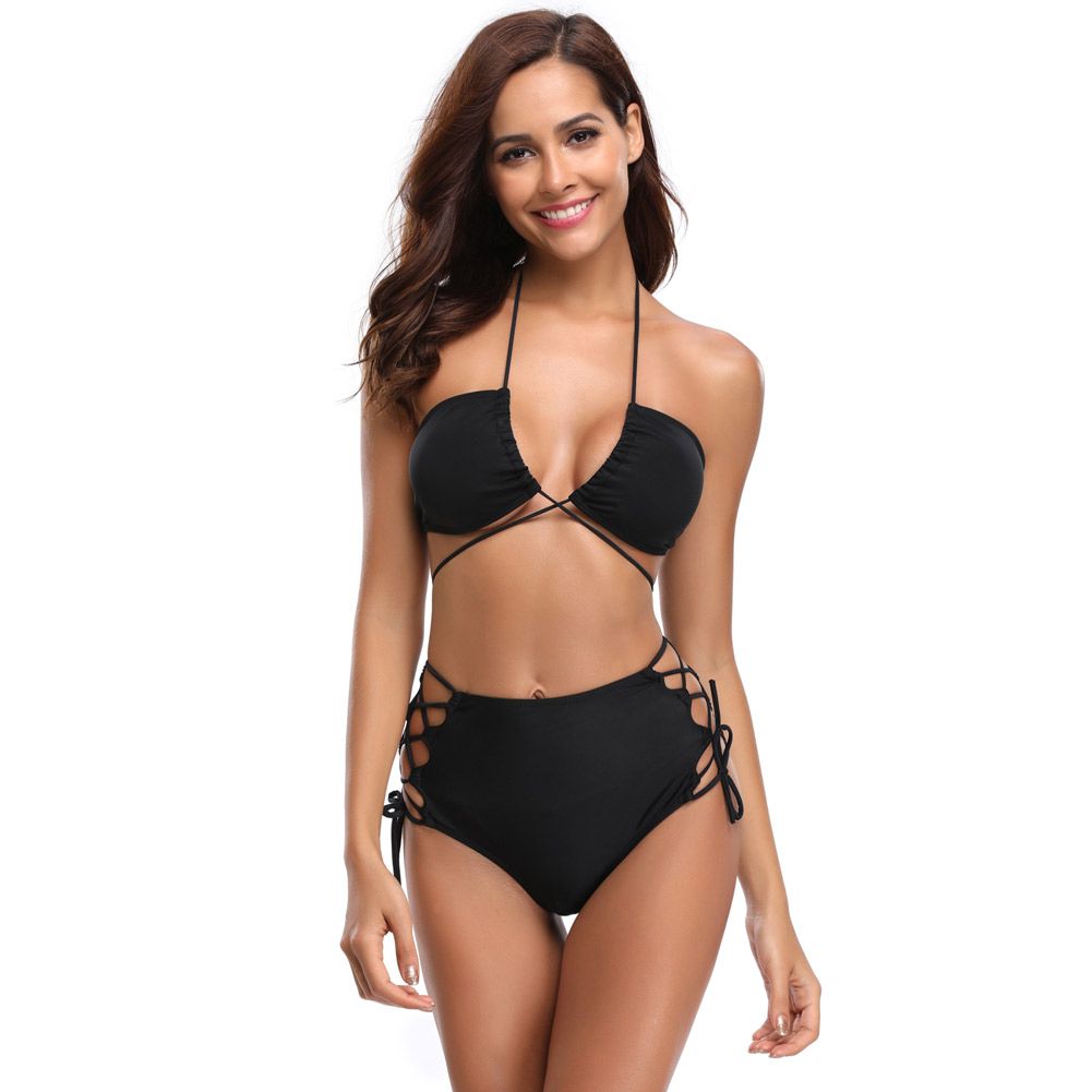 Summer Seaside Womens Sexy Fashion Negro Cruzado Correa Traje De Bikini De Alta Cintura De Dos Piezas Traje De De € | DHgate