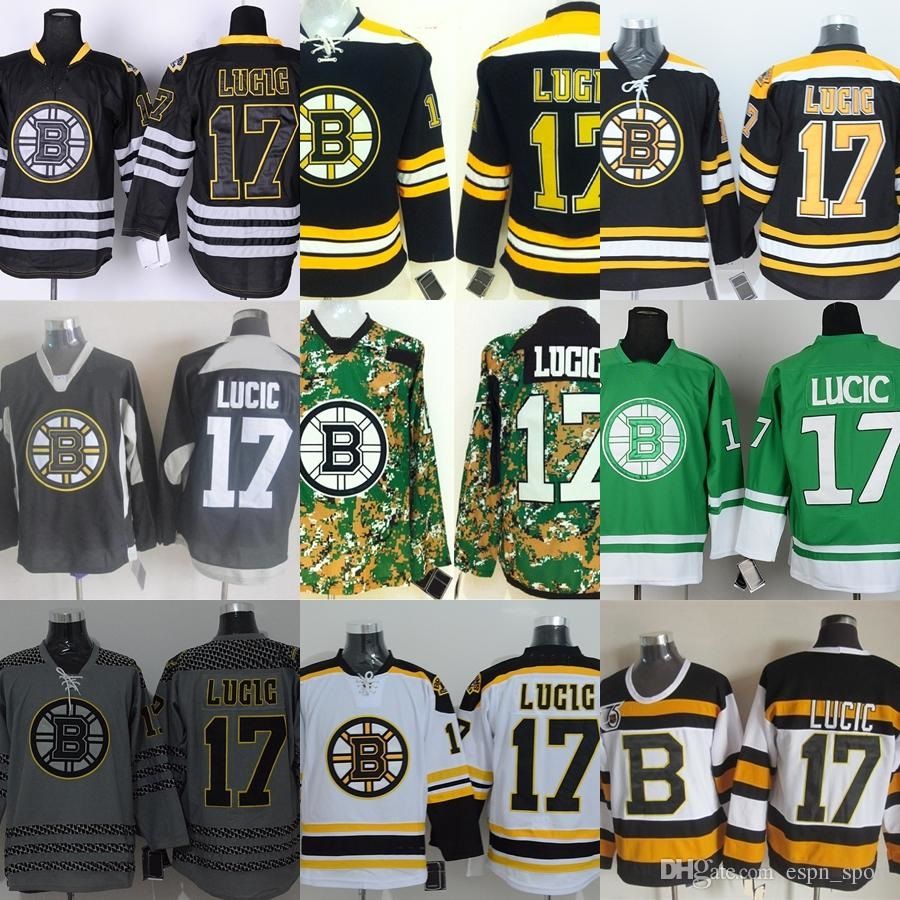 2020 Wholesale Mens Boston Bruins 17 Milan Lucic Black Camo Green White