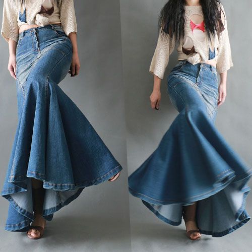 denim mermaid maxi skirt