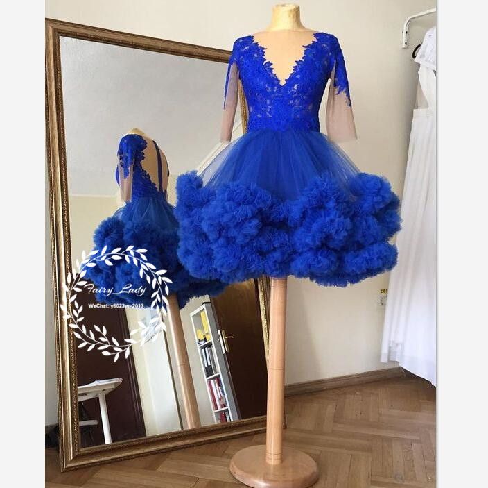 blue dress for baby girl Royal Blue Sequin Ruffle Short Homecoming Dress – Movousdress main image 0