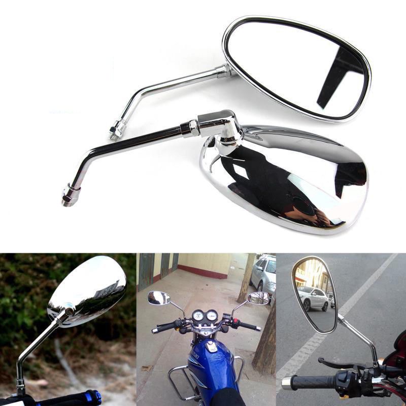 10MM Chrome Motorcycle Handlebar Rearview Side Mirrors For Honda Kawasaki Suzuki Cruiser Scooter