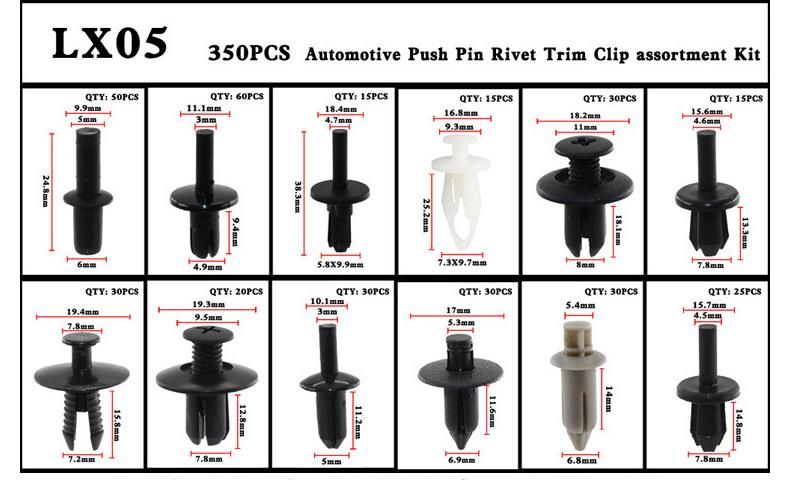 350pcs Auto Car Push Retainer Pin Rivet Trim Clip Panel Moulding Assortments Kit
