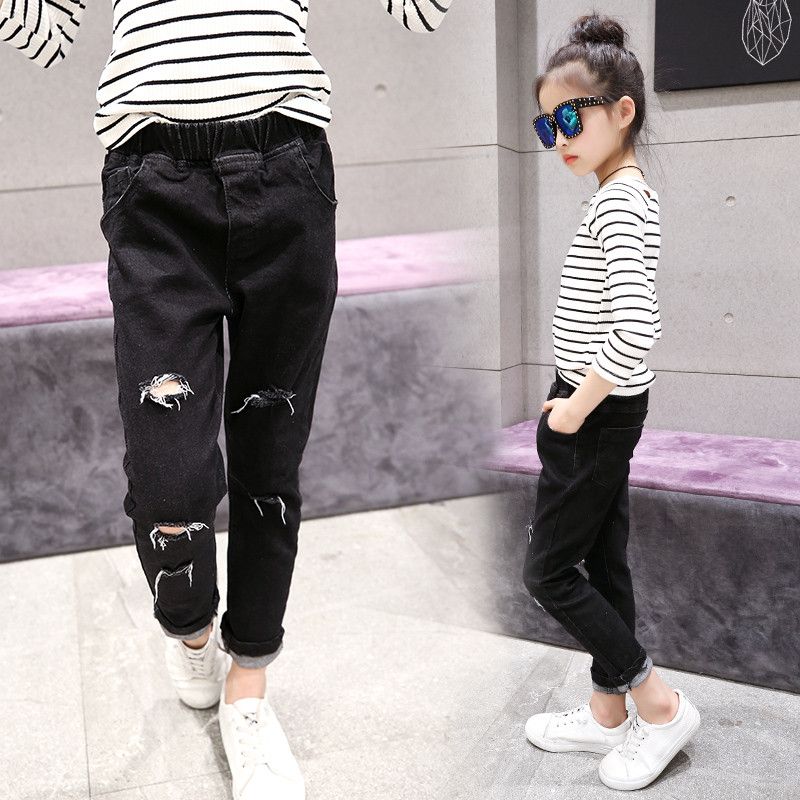 Compra Jeans Negros De Primavera Y El Otoño De 2017 Para Niñas Pantalones  Rasgados De Moda Pantalones Flacos De Moda Para Adolescentes Niñas  Pantalones Vaqueros De Mezclilla Barato | Entrega Rápida Y