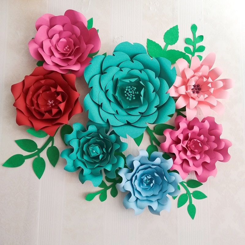 2018 DIY hecho a medias flores gigantes de papel 7 piezas + hojas 9 piezas grande 2018 DIY hecho a medias flores gigantes de papel 7 piezas + hojas 9 piezas grande