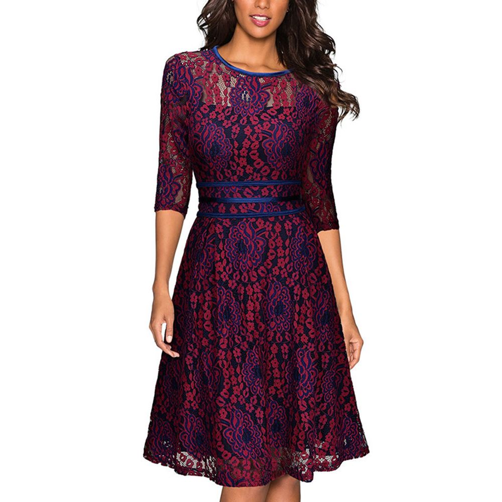 burgundy lace midi dress