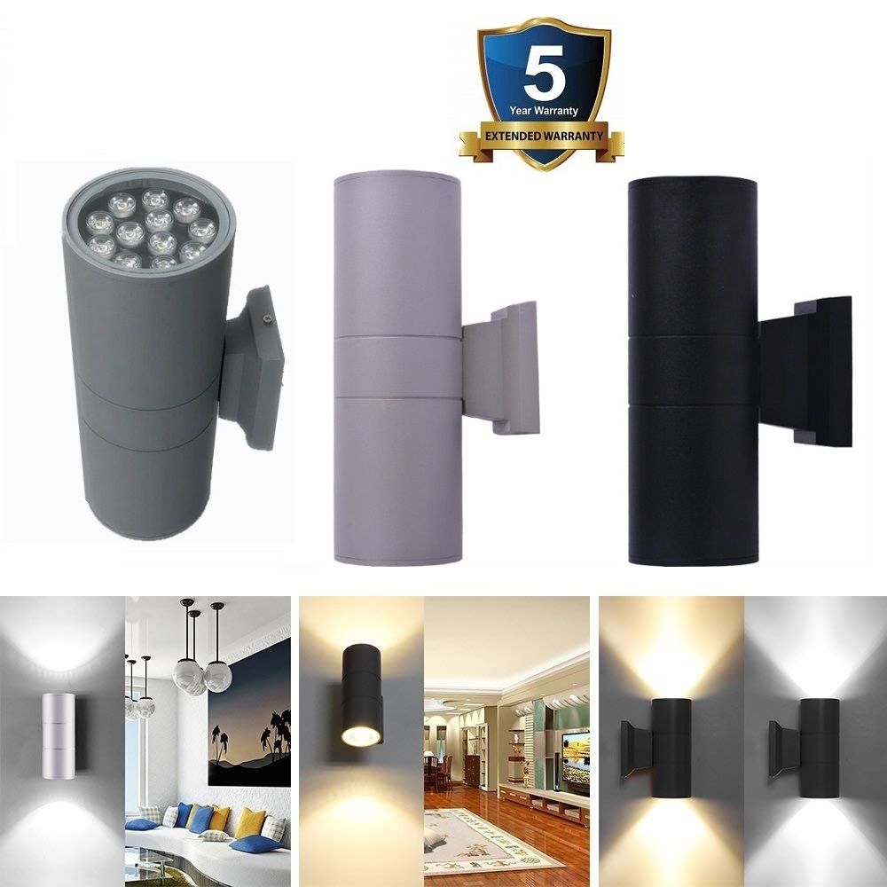 compre 6w 12w 18w 24w lampara de pared para exterior sola cabeza doble luz de abajo lampara de pared led decorativa exterior jardin moderno decoracion