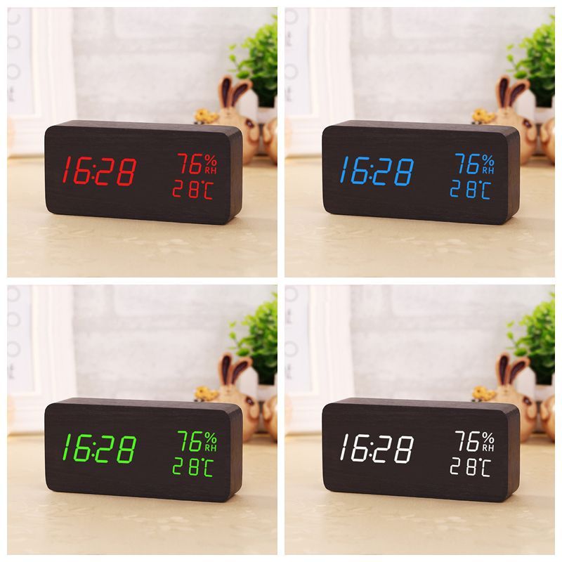2019 Wooden Led Alarm Clock Table Desk With Temperature Humidity Activated Brightness Adjule For Bedroom Living Room From