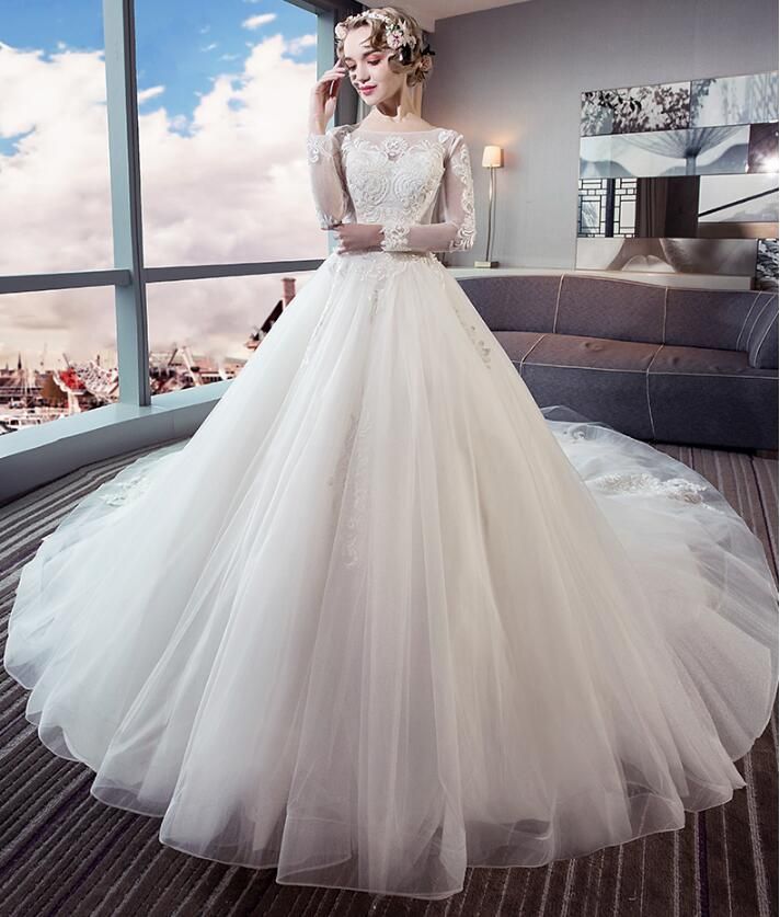 Three Quarter Sleeve Wedding Dresses 
