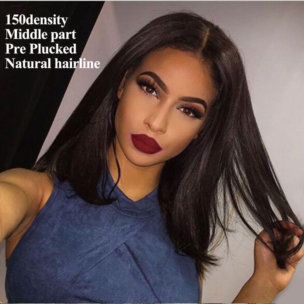 150 Density Brazilian Hair Short Bob Straight 1 Jet Black Or