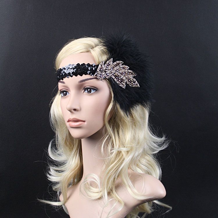 2019 Kmvexo 2017 New Vintage Sequin Feather Flapper Headband Hair