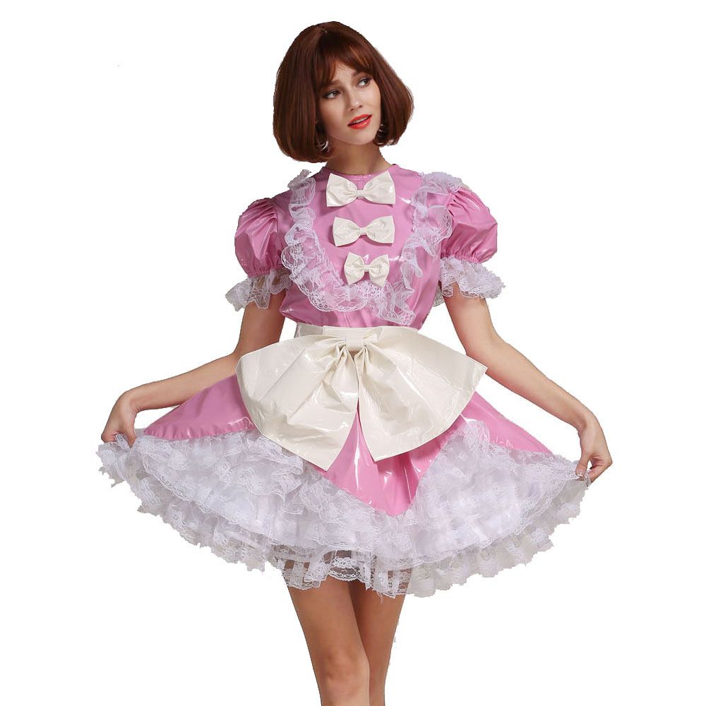Details about   Oversize Cute Bow Sissy Maid Lockable PVC Dress Costume Crossdress Uniform 