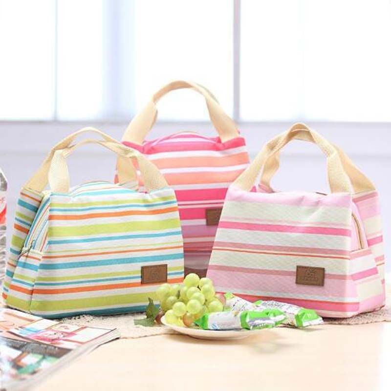 Classic Portable Travel Picnic Stripe Lunch Bag Thermal Insulation Bag For Kids