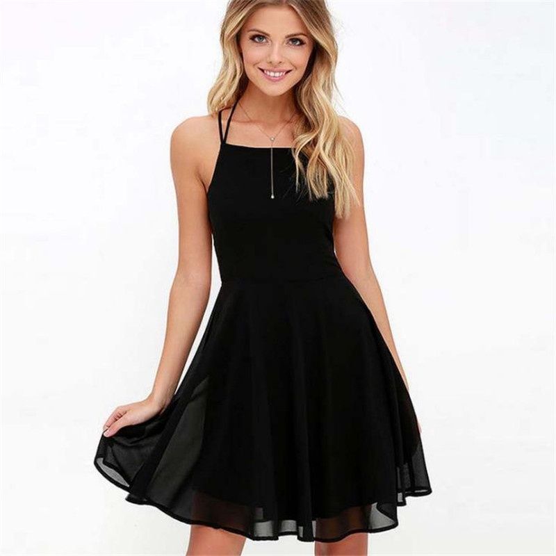 plain black strappy dress