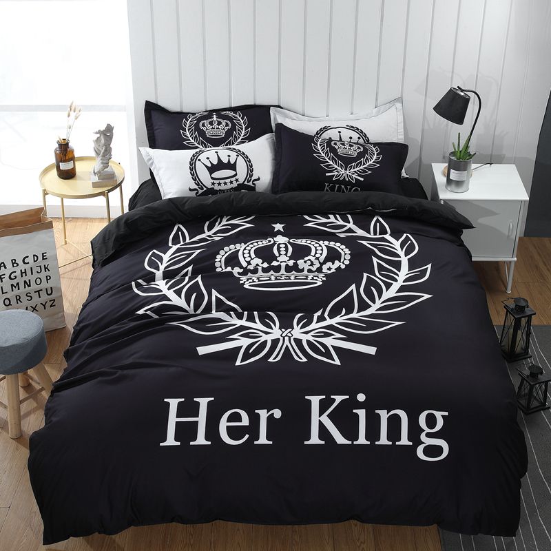 Royal Bedding Set Her King Pattern Black Duvet Cover Set Single