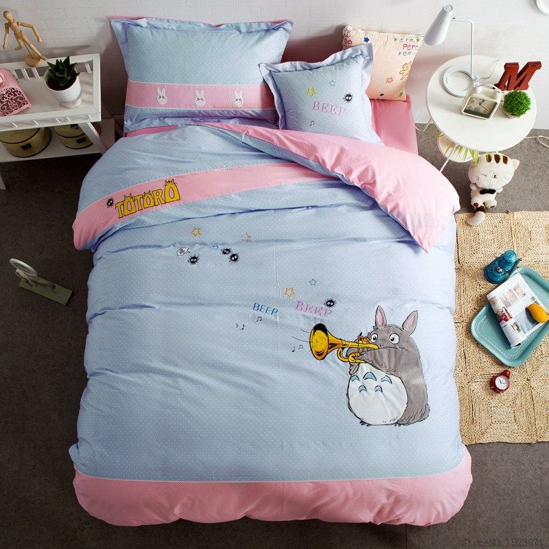 Tutubird Totoro Embroider Print Bedding Set Boys Girls Kids Bed
