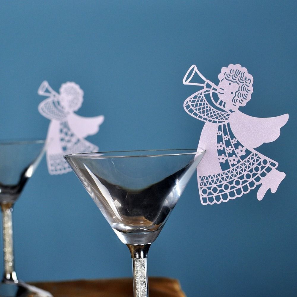 50x Paper Laser Cut Angel Table Name Place Escort Card Wine Glass