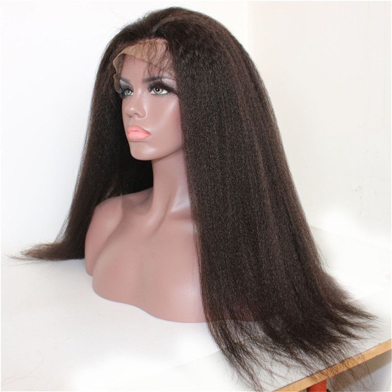 Full Lace Kinky Staight Human Hair Wigs Swiss Lace Natural Color