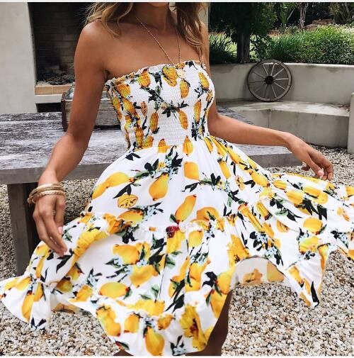 2018 vestido de de verano mujeres casual sexy estampado floral mini vestidos amarillo fuera