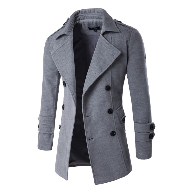 2018 New Hombres Otoño Hombres Slim Fit Abrigo para Hombre Mezcla Doble Browned Trench