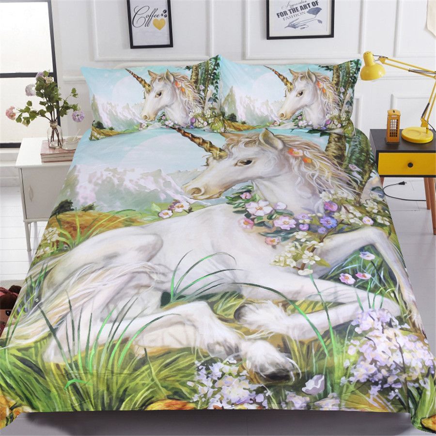 White Horse Bedding Sets 3d Unicorn Printed Comforter Cover King