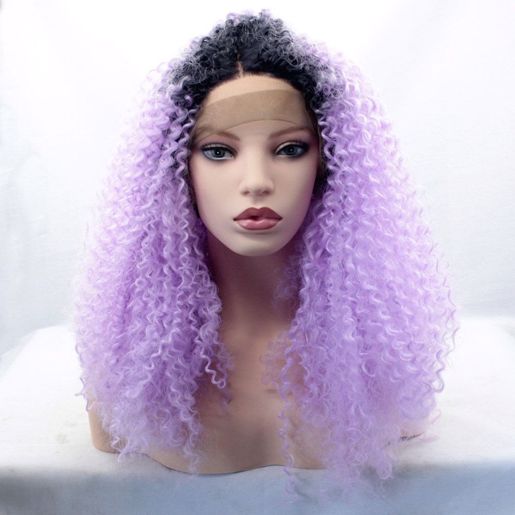 Long Ombre Purple Kinky Curly Wigs For Black Women Cosplay