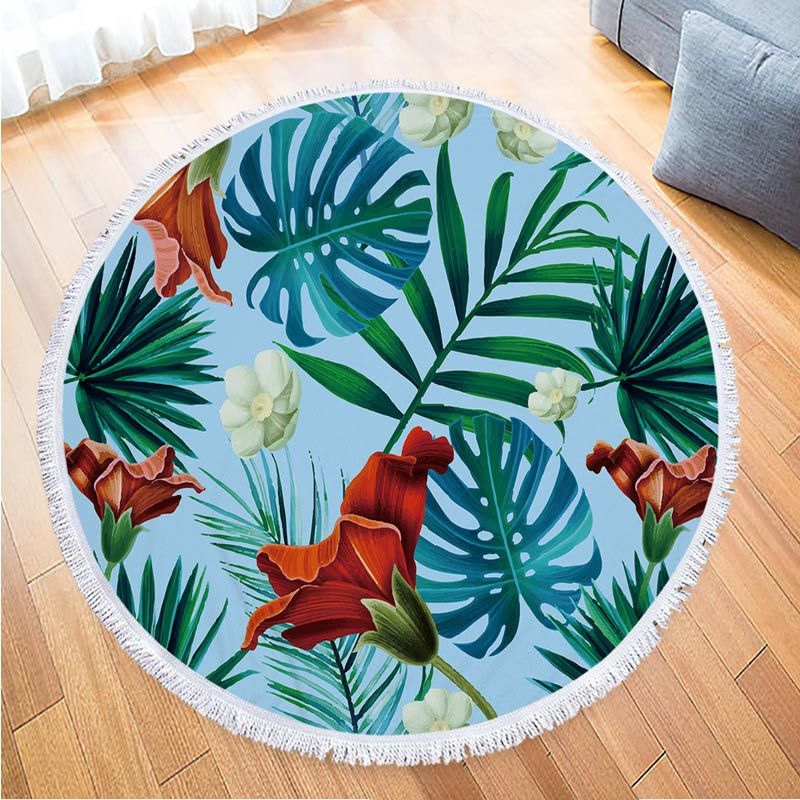 Acheter Lannidaa Tropical Plants Serviette De Plage Ronde Pour Adultes Oiseau Imprimé Grand Serviettes De Bain Microfibre Toalla Picnic Couverture 150
