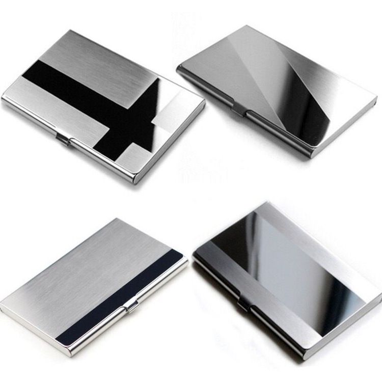 Pocket Card Holder Stainless Steel Metal Case Wallet Gift Silver Sliding design