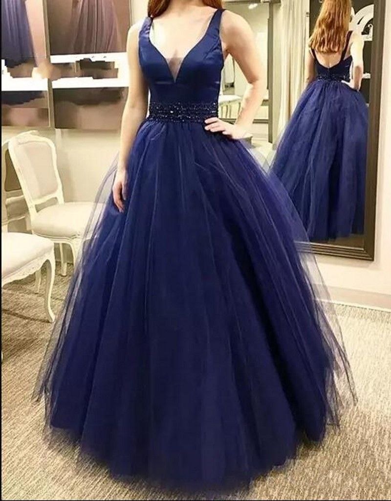 Vestidos de fiesta azul marino Vestidos de noche largo sin tirantes con cuello en V una Vestidos de fiesta azul marino Vestidos de noche largo sin tirantes con cuello en V una
