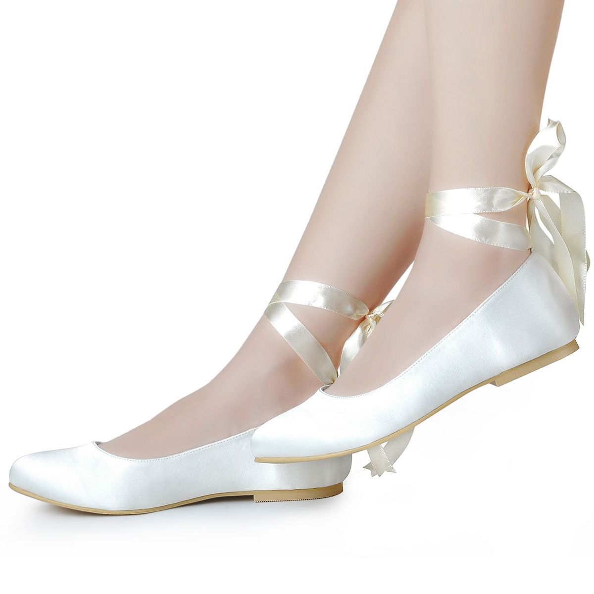 zapatos planos hechos a mano de la mujer, cintas simples blancos satén, zapatos de la