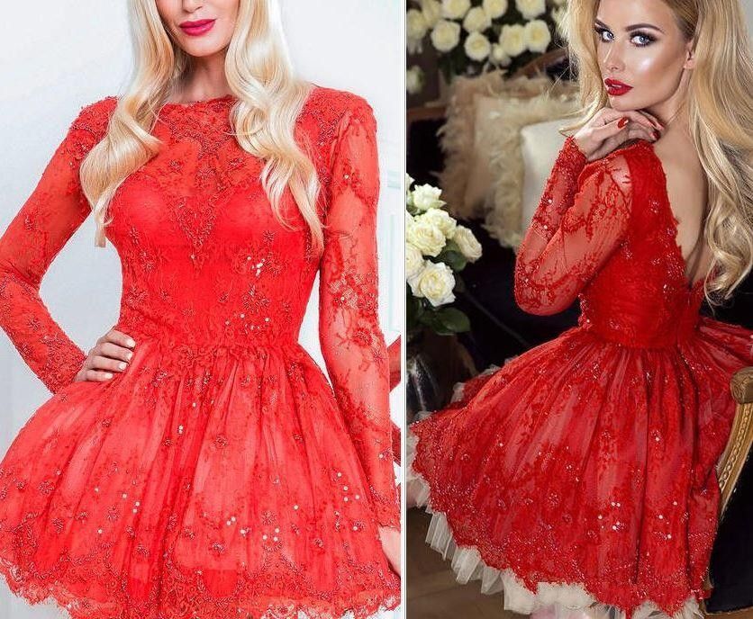 red long sleeve homecoming dresses