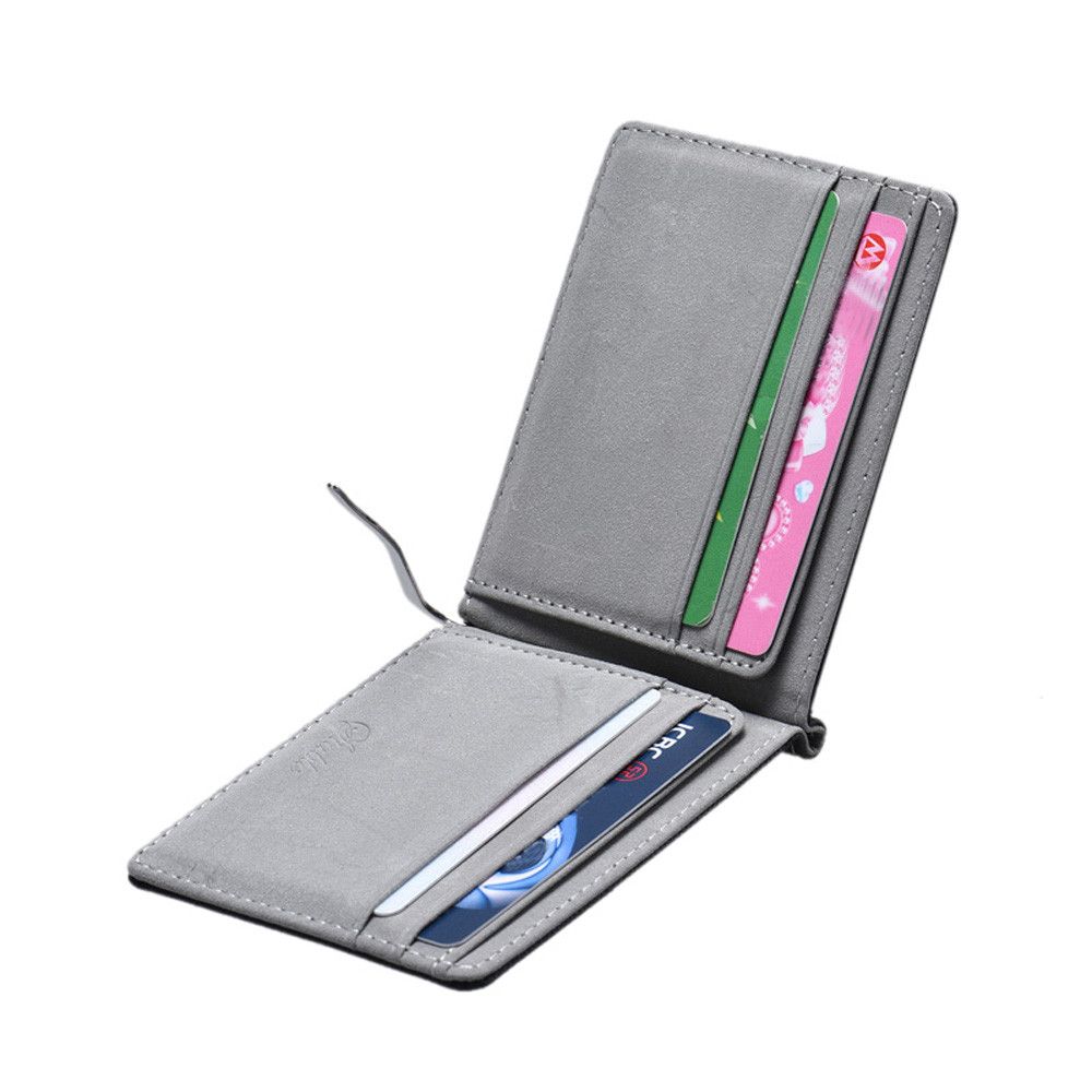 Mens Men/'s Leather Silver Money Clip Slim Wallets Black ID Credit Card Holder