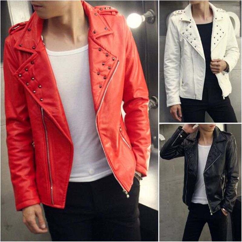 2020 Whole 2018 New Fashion Studded Male Biker Jacket Red White Black Motorcycle Leather For Men High Quality Pu From Longmian 62 47