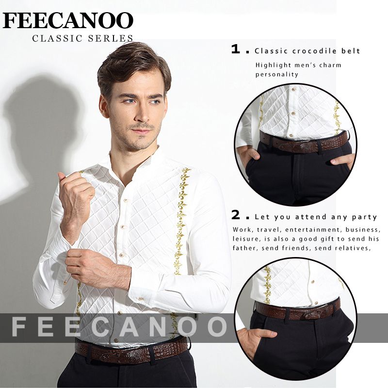 Mens crocodile pattern V-shaped leather business casual belt