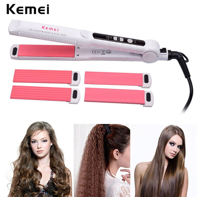 Kemei Led Hair Curler 3 In 1 Hair Curling Iron Set With Ceramic