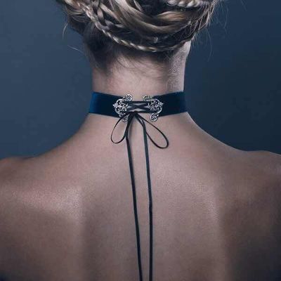 black lace up choker