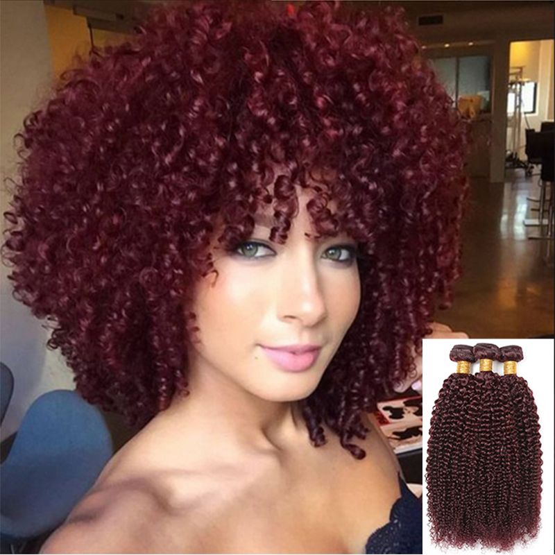 Burgundy Brazilian Virgin Hair 4 Bundles Curly Weave Peruvian