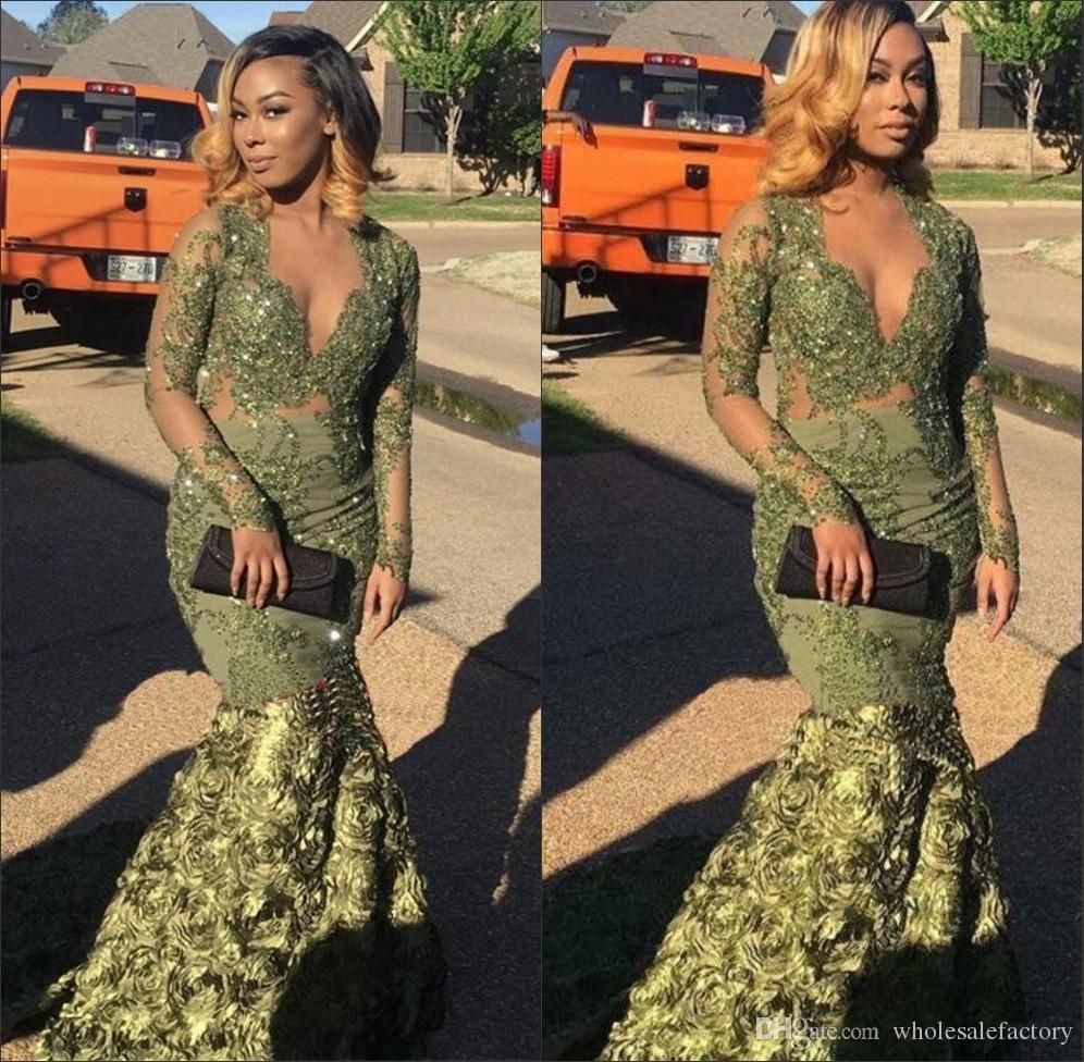 olive green mermaid prom dresses