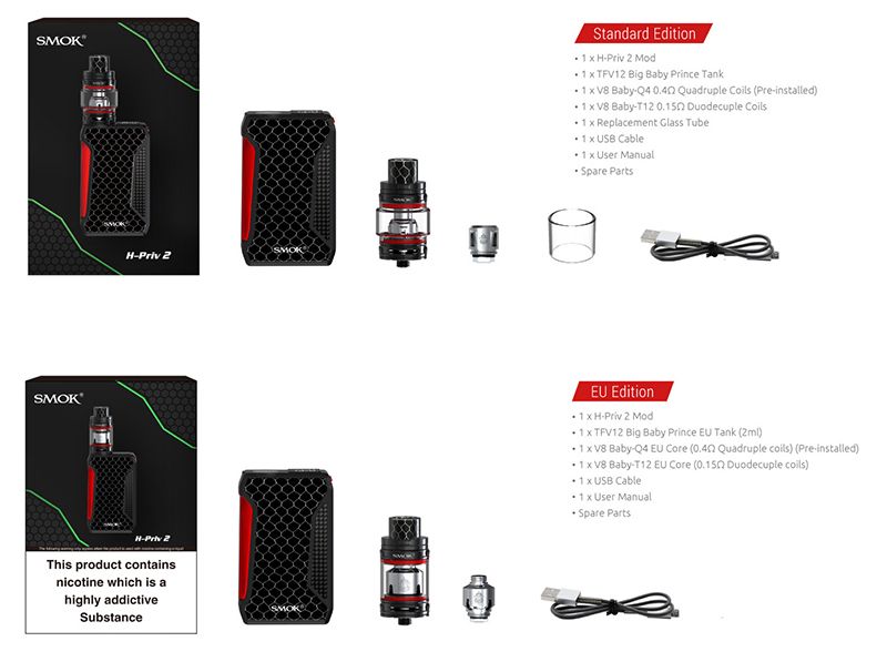 Original Smok H Priv 2 Kit With 225W HPriv 2 Box Mod 6ml Smok TFV12