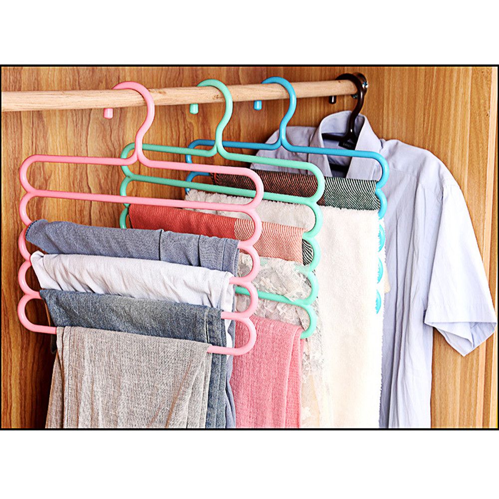Non-Slip Multi 5 layer Hangers Blouse Tops Trouser Holder Space Storage Rack