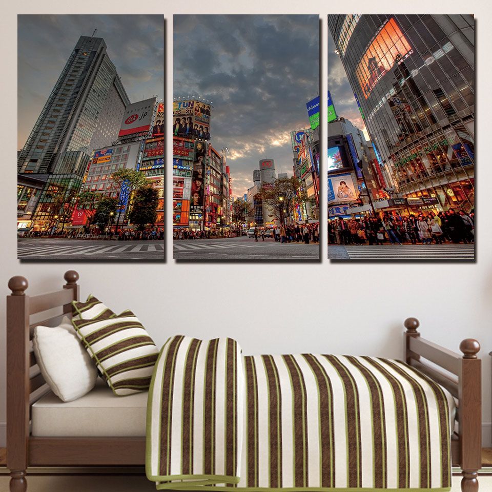 2020 3 Panels Canvas Art Busy Tokyo Street Home Decoration Wall Art Painting Canvas Prints Pictures For Living Room Poster From Weichenart 25 32 Dhgate Com