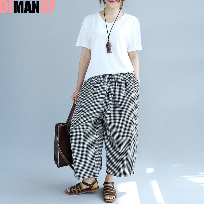 Compra Verano Tallas Grandes Para Mujer Pantalones A Cuadros De Pierna  Ancha Pantalones Harén Elegantes Elásticos De Moda Sueltos De Gran Tamaño  Pantalones De Corea Bolsillo Y1891705 Barato | Entrega Rápida Y