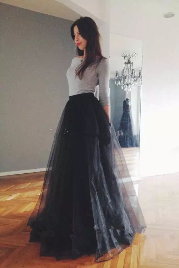 floor length black tulle skirt